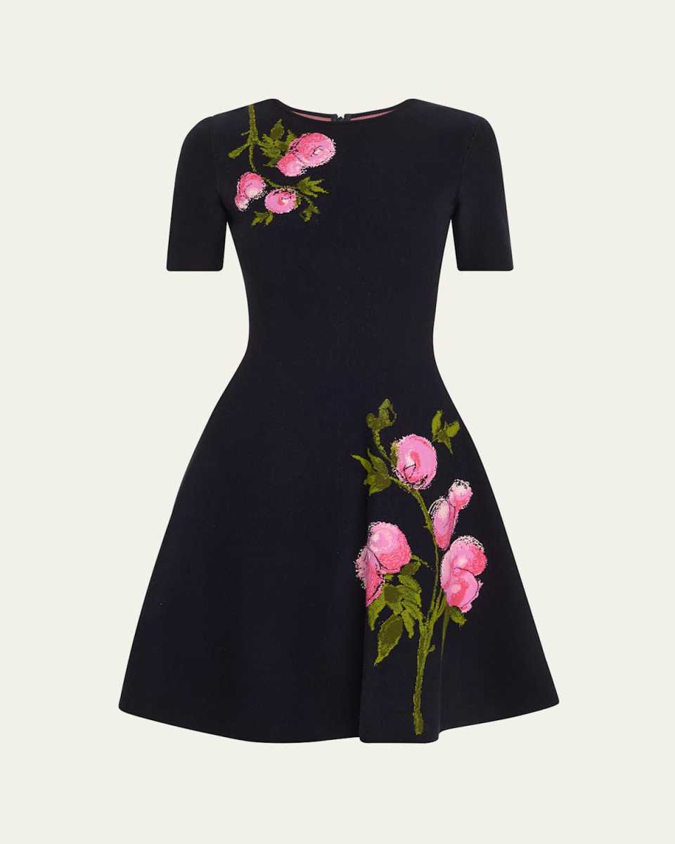 English Rose Jacquard Fit-And-Flare Dress